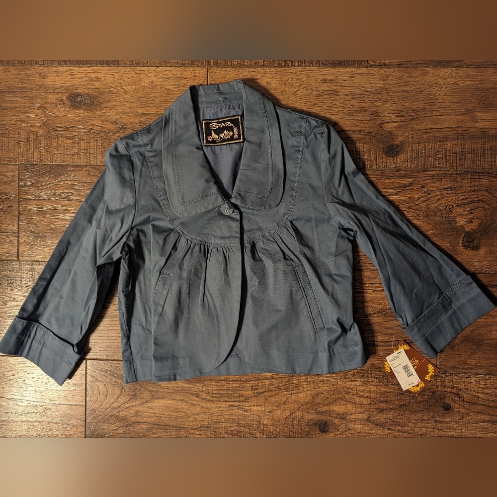 Star City Jeans Juniors Slate Blue Trapeze Jacket Size Large NWT Crop 3/4 Sleeve